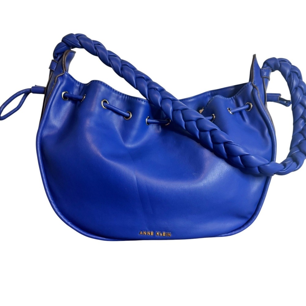 Anne Klein Royal Blue Braided Handle Slouchy Cinch Shoulder Bag Cobalt Purse